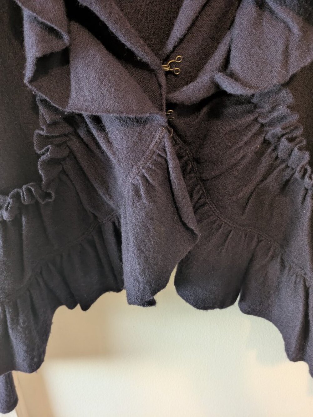 Anthropologie Charlie & Robin Dark Purple Wrapped in Ruffles Cardigan - Picture 7 of 16